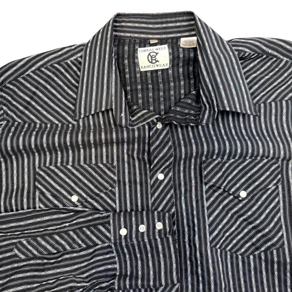 Corral West Ranchwear Mens XLT Black Striped Western Pearl Snap Shirt CUT#5870